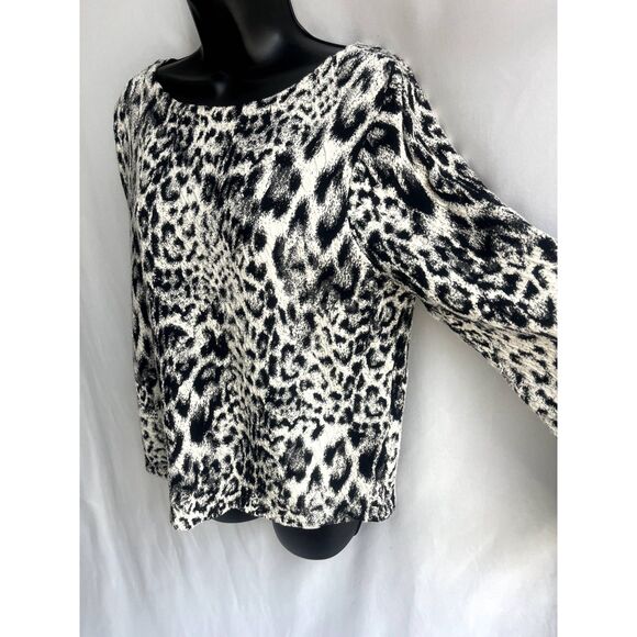 Chico's Leopard Print Sweater Top sz L Classy Retro 90s Mob Wife 80s Boat Neck - Picture 4 of 10